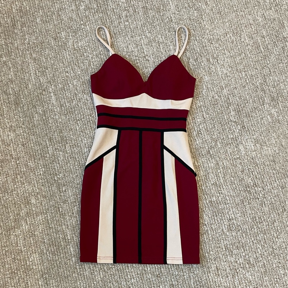 Maroon Colorblock Mini Dress